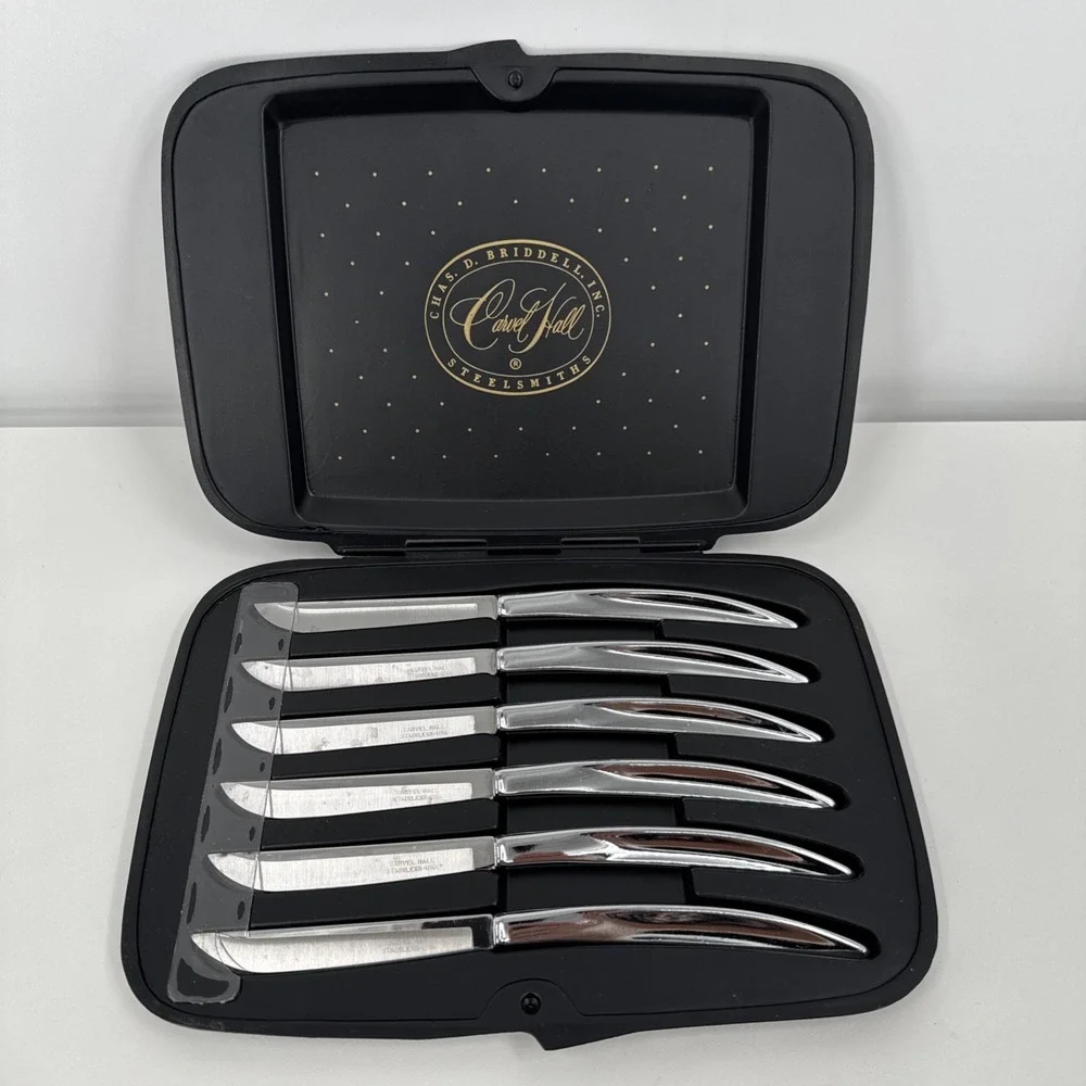 Carvel Hall Steak Knives Stainless Steel Set of 6 Original Case made USA Vintage